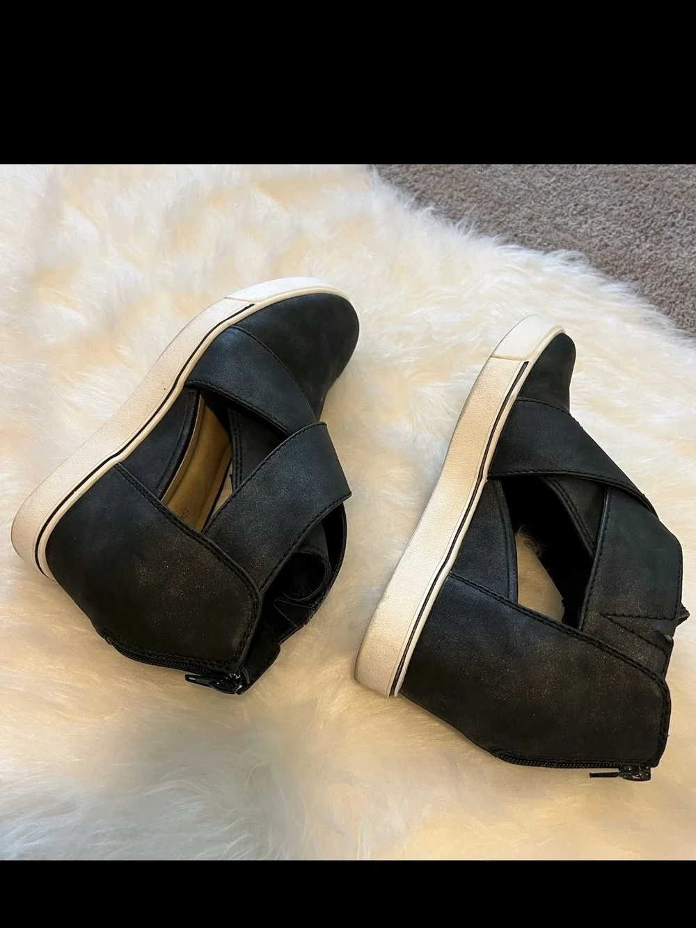 Maurices Black Crisscross Slip-On Wedge Sneakers with White Sole